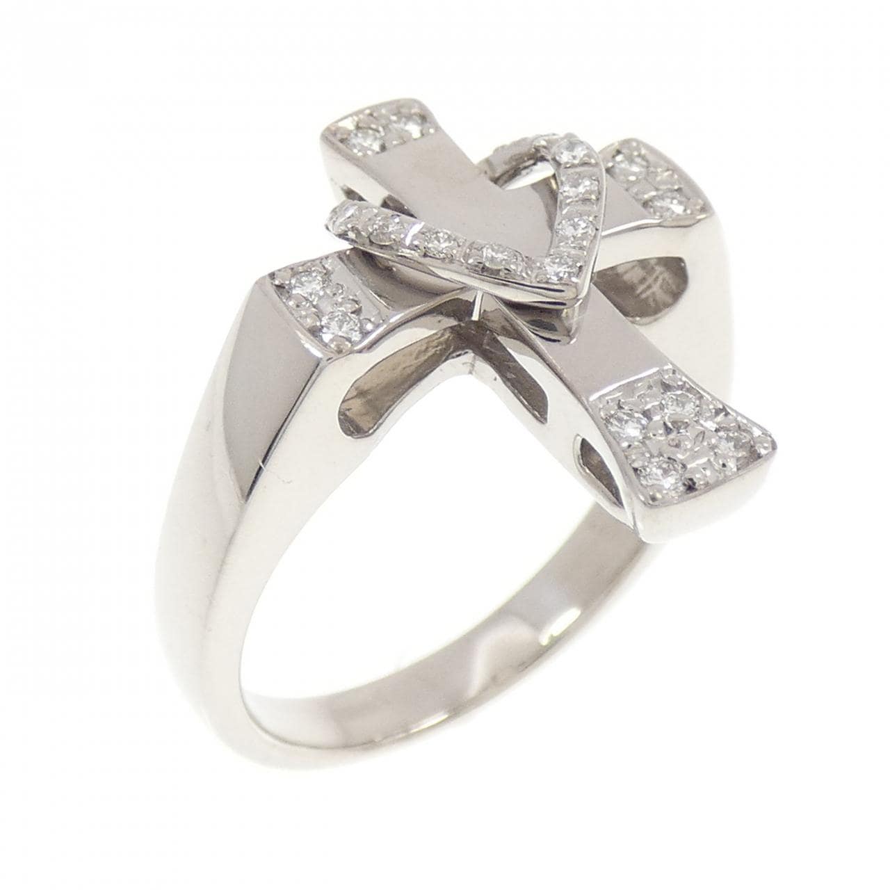 K18WG クロス ダイヤモンド リング 0.16CT