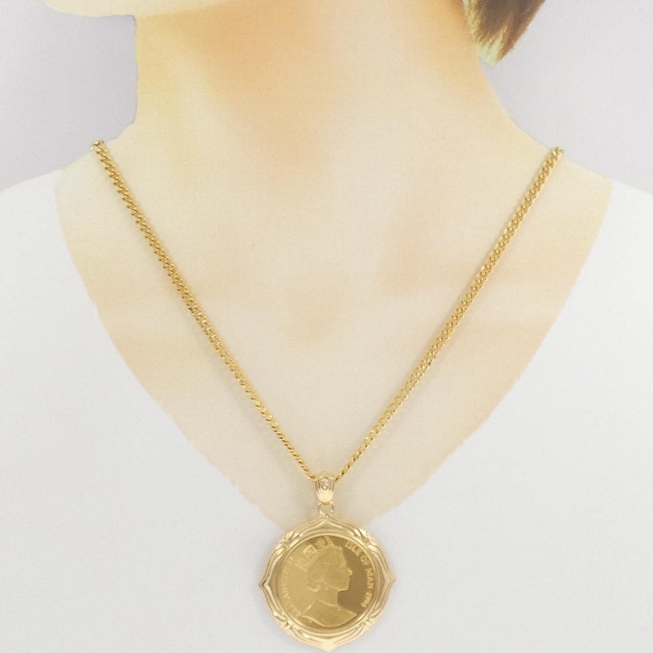 K18YG枠 ダイヤモンド コイン ネックレス 0.02CT