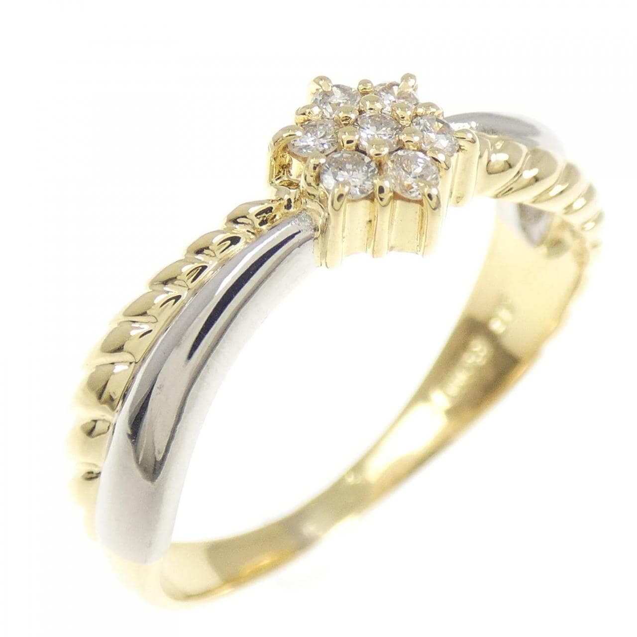 K18YG/PT900 フラワー ダイヤモンド リング 0.10CT