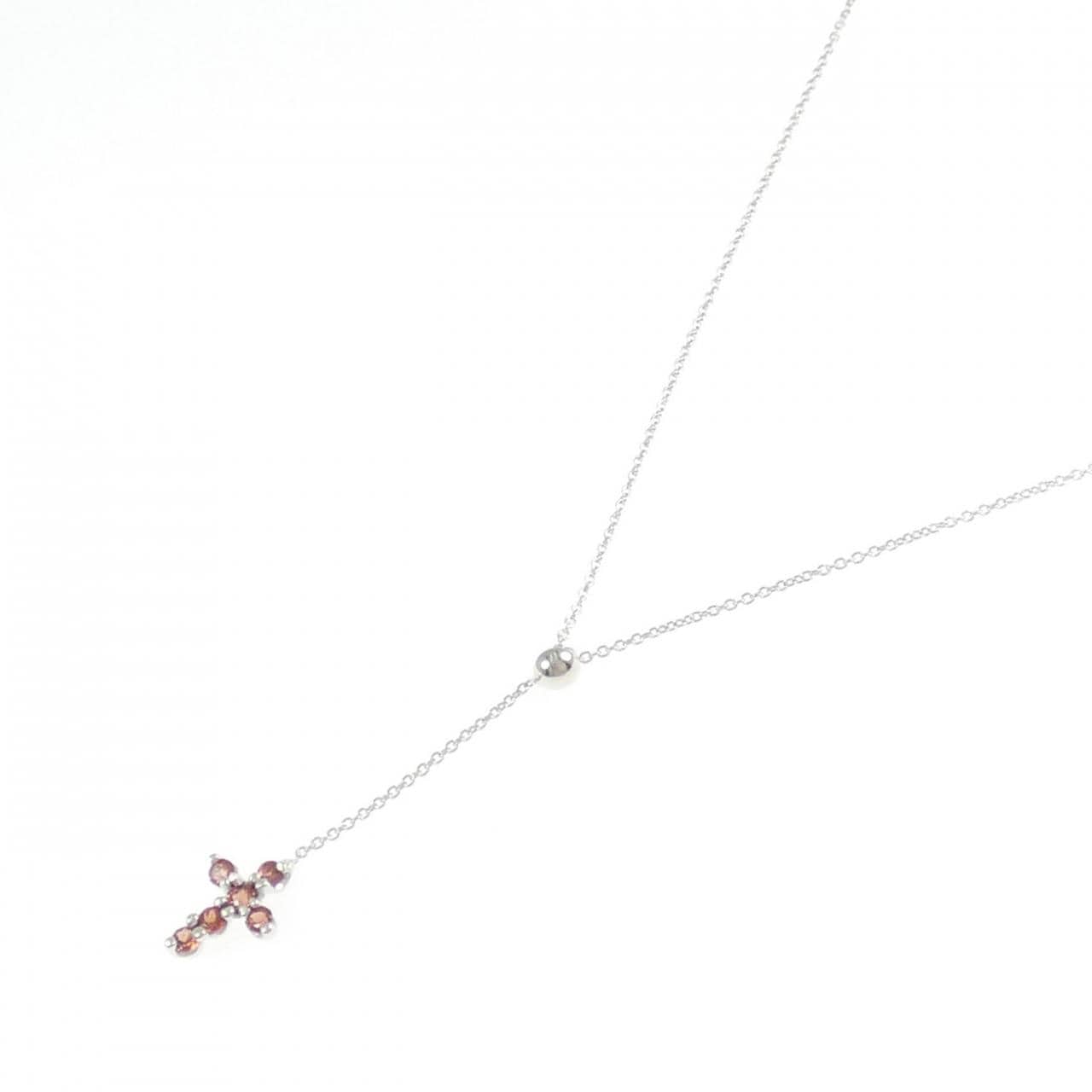 K18WG クロス ガーネット ネックレス