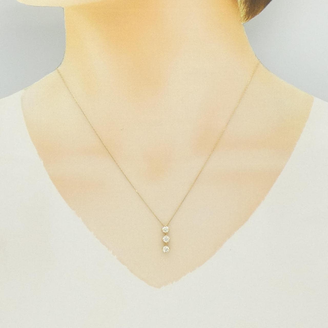 K18YG スリーストーン ダイヤモンド ネックレス 0.50CT