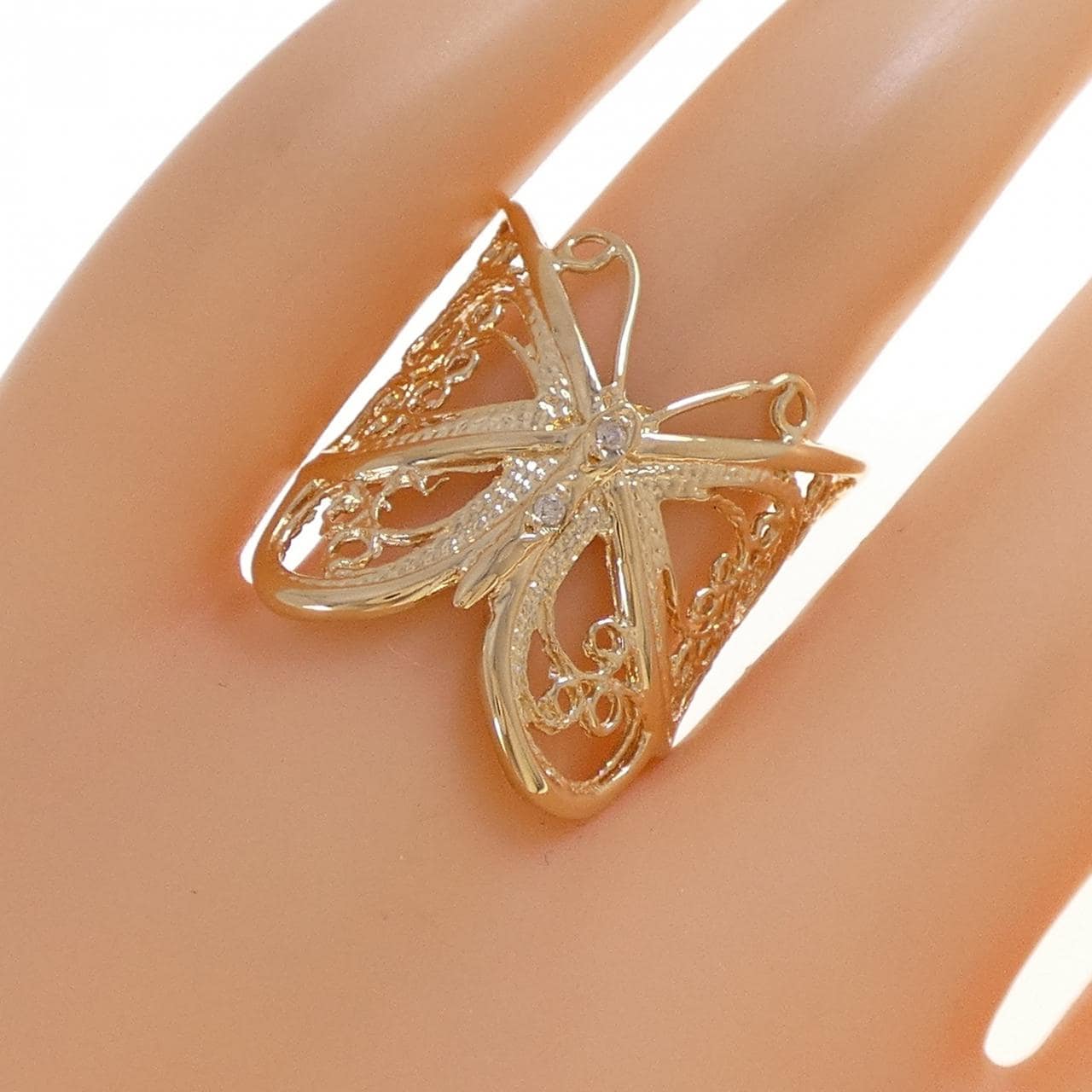 K18YG バタフライ ダイヤモンド リング 0.02CT