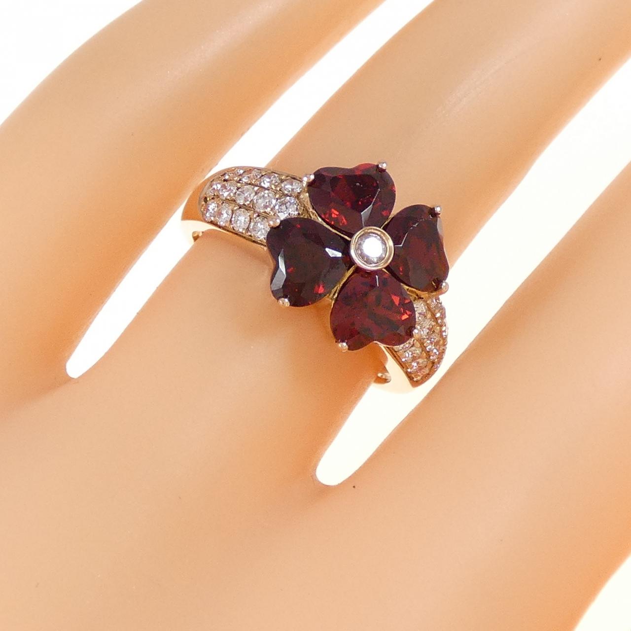 K18PG フラワー×ハート ガーネット リング 2.84CT