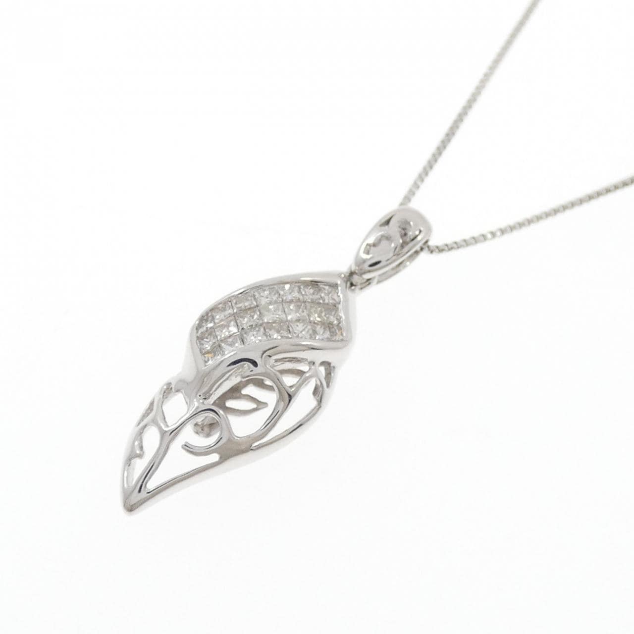 K18WG リーフ ダイヤモンド ネックレス 0.25CT