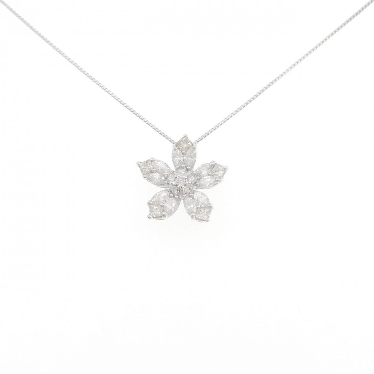 K18WG フラワー ダイヤモンド ネックレス 0.79CT