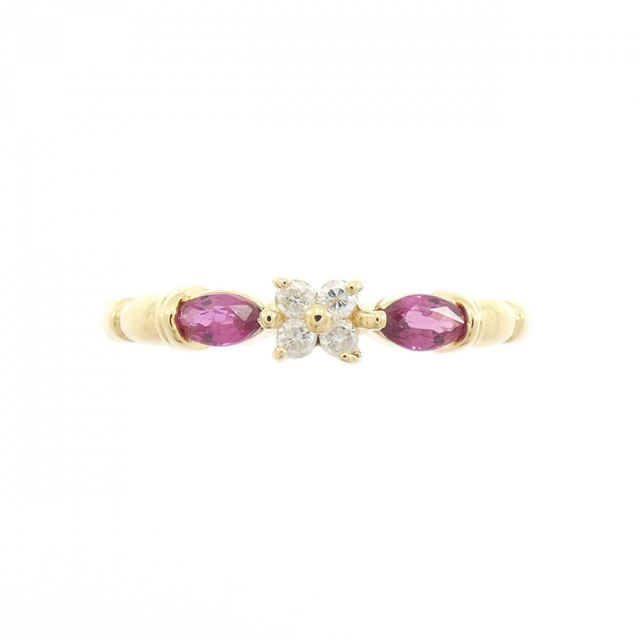 K18YG フラワー ルビー リング