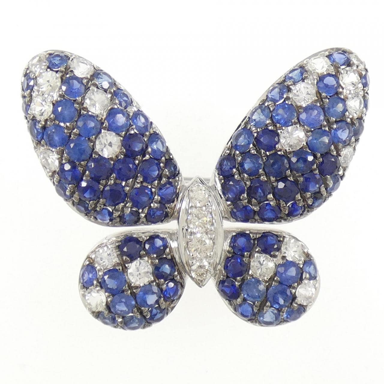 K18WG/K18BG バタフライ サファイヤ ブローチ 2.20CT