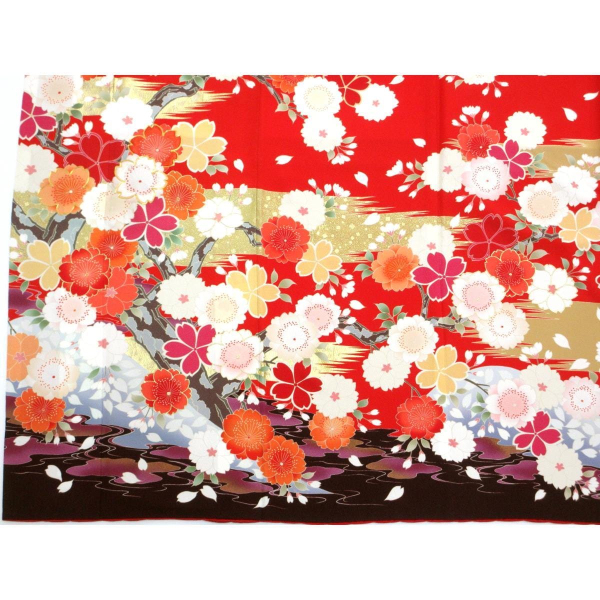Furisode Yuzen gold color processing with embroidery