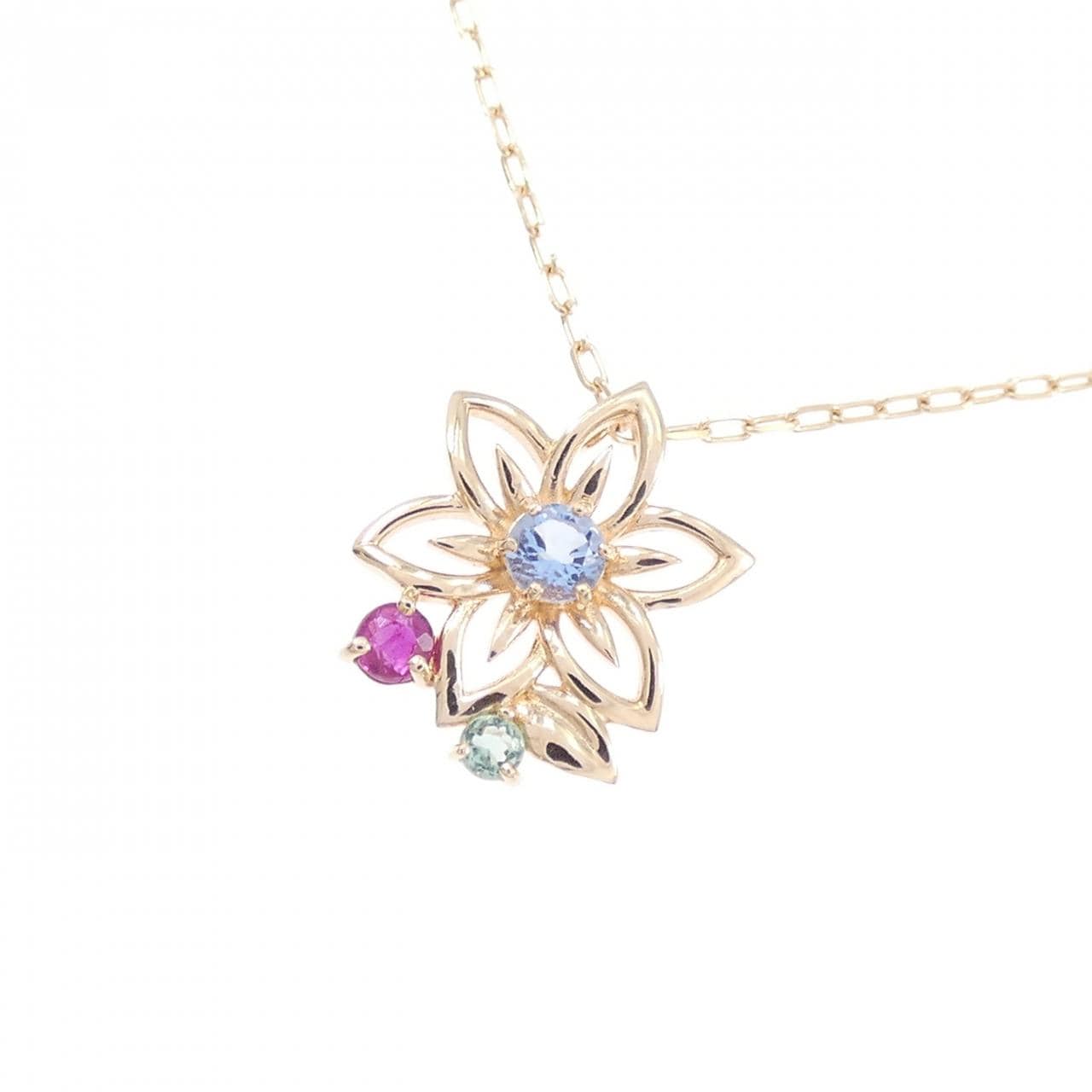 K10PG フラワー ルビー ネックレス