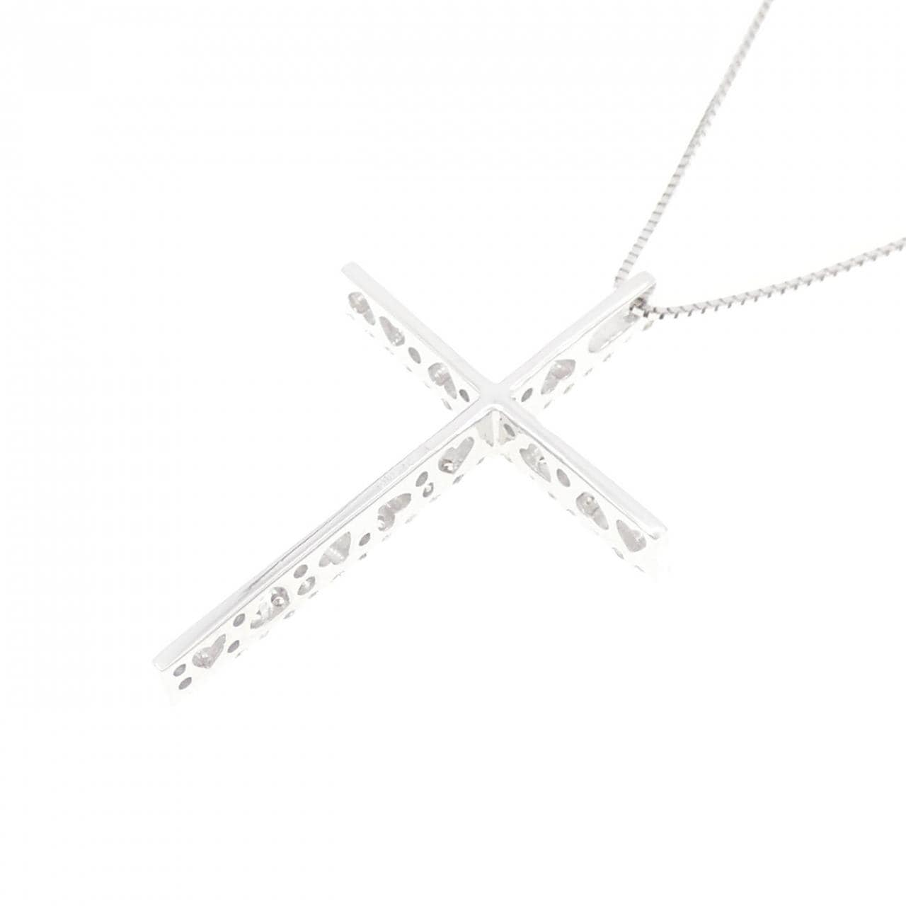 K18WG クロス ダイヤモンド ネックレス 0.5CT