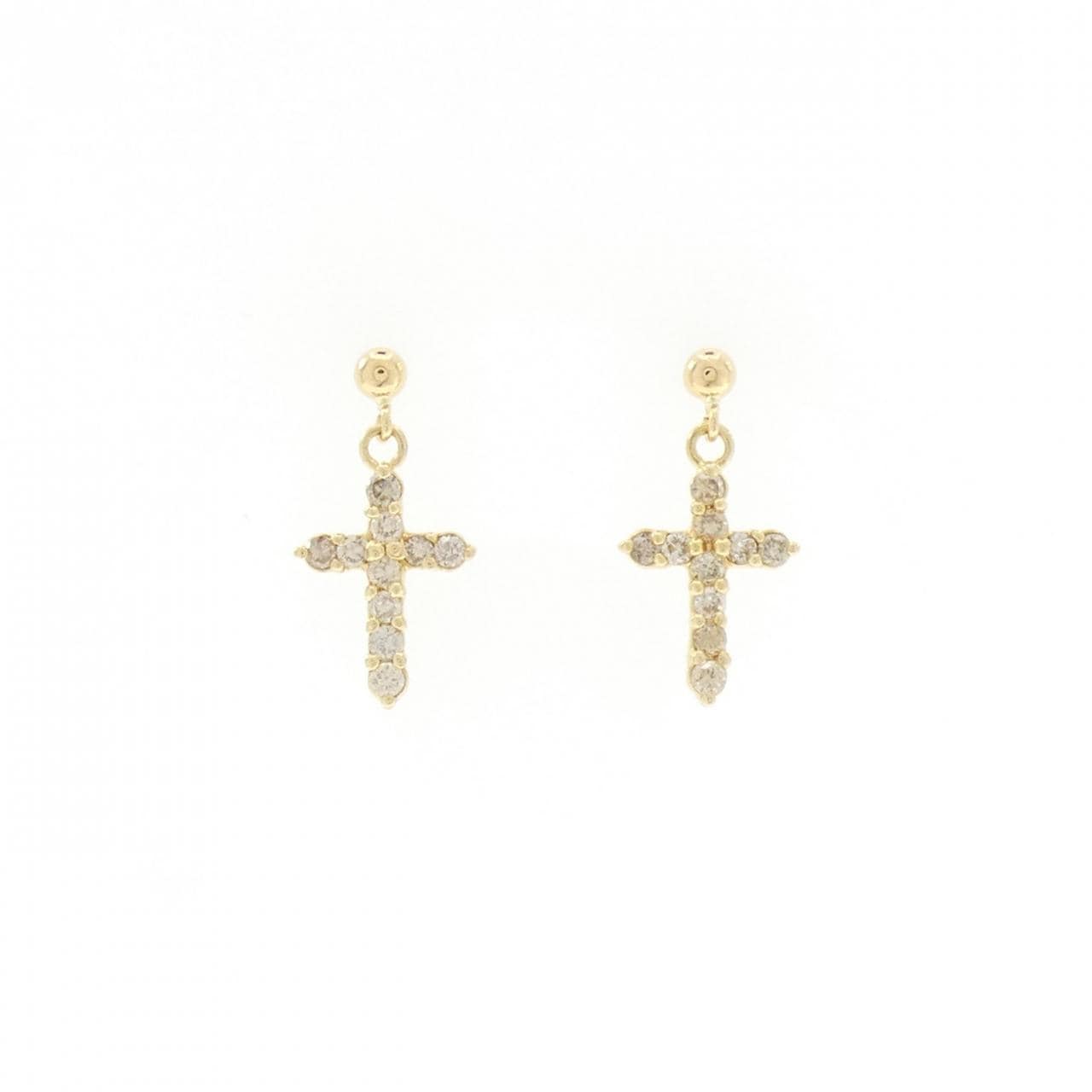 K18YG クロス ダイヤモンド ピアス 0.30CT