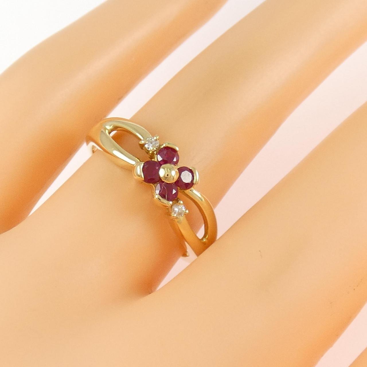 K18YG フラワー ルビー リング 0.37CT