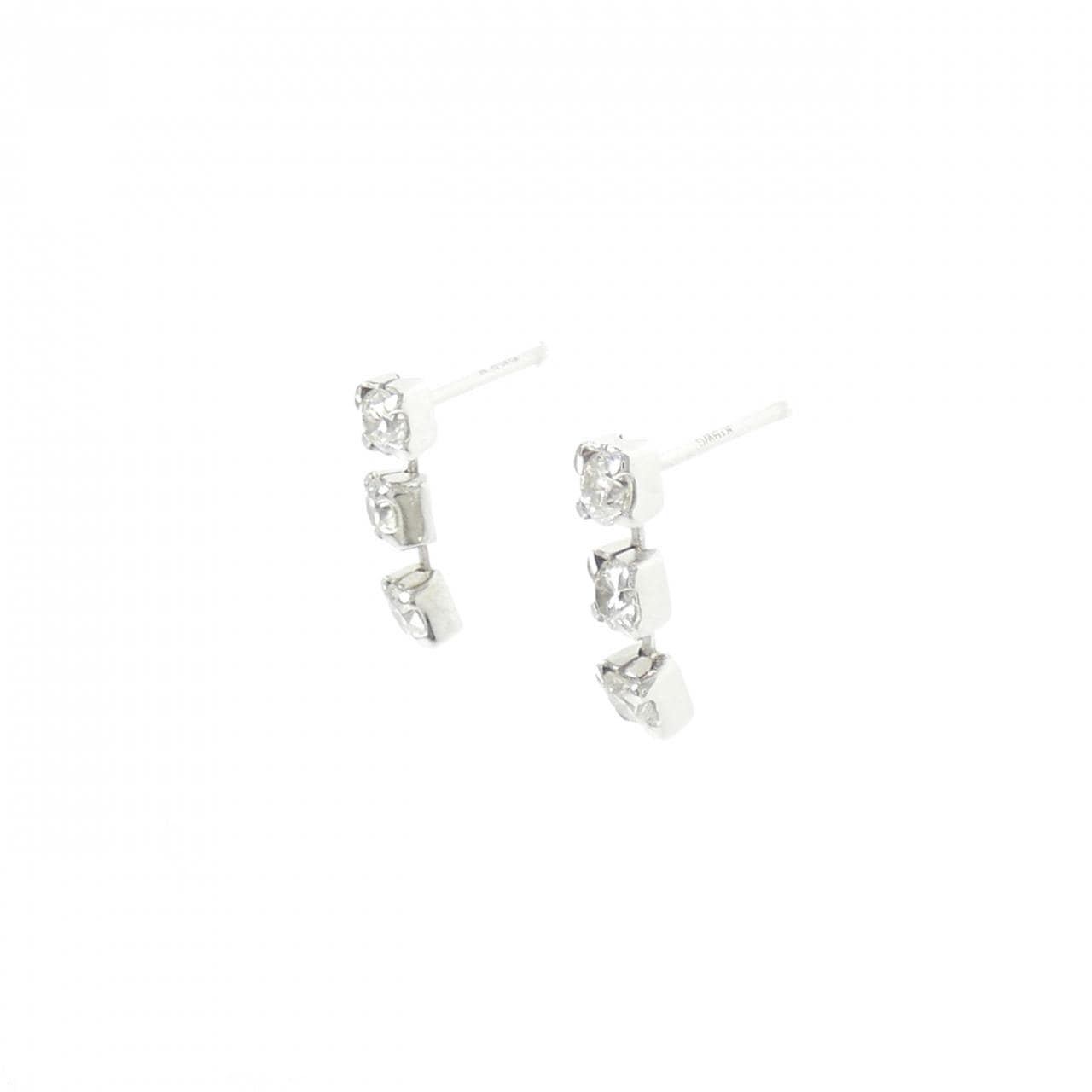 K18WG スリーストーン ダイヤモンド ピアス 0.60CT