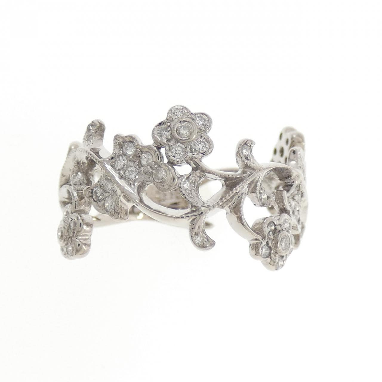 K18WG フラワー ダイヤモンド リング 0.36CT