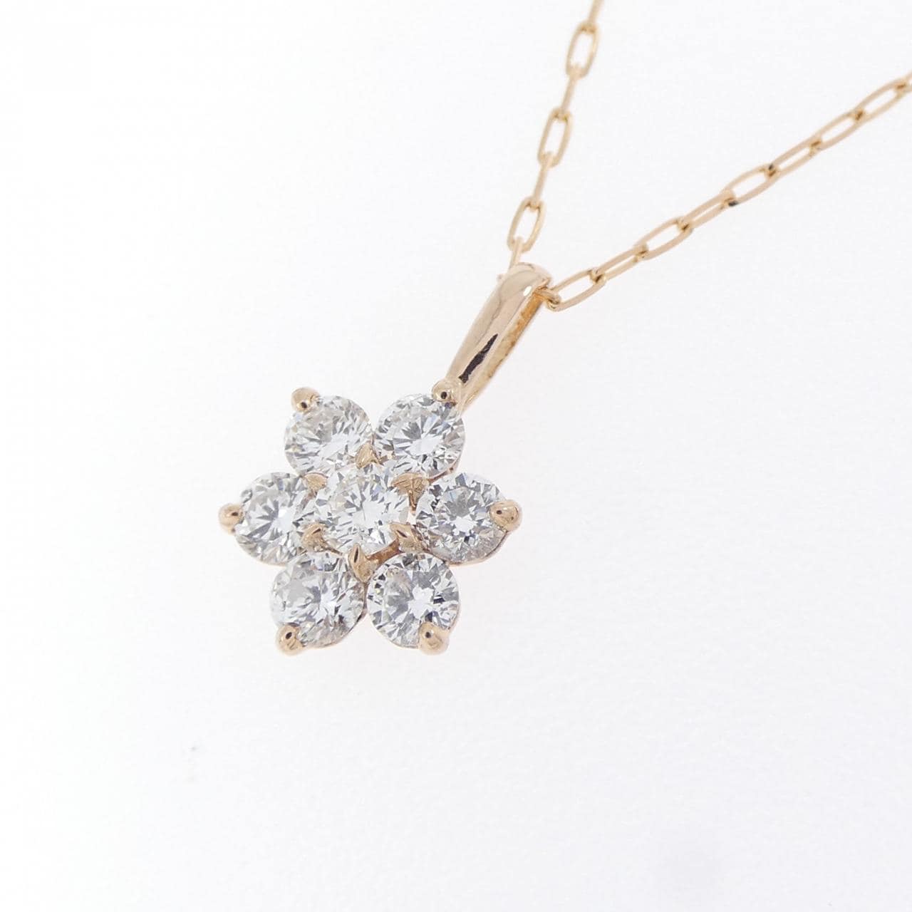 K18PG フラワー ダイヤモンド ネックレス 0.30CT
