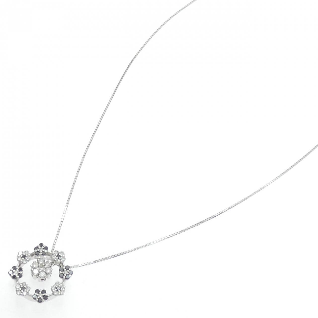 K18WG 2WAY フラワー ダイヤモンド ネックレス 0.65CT