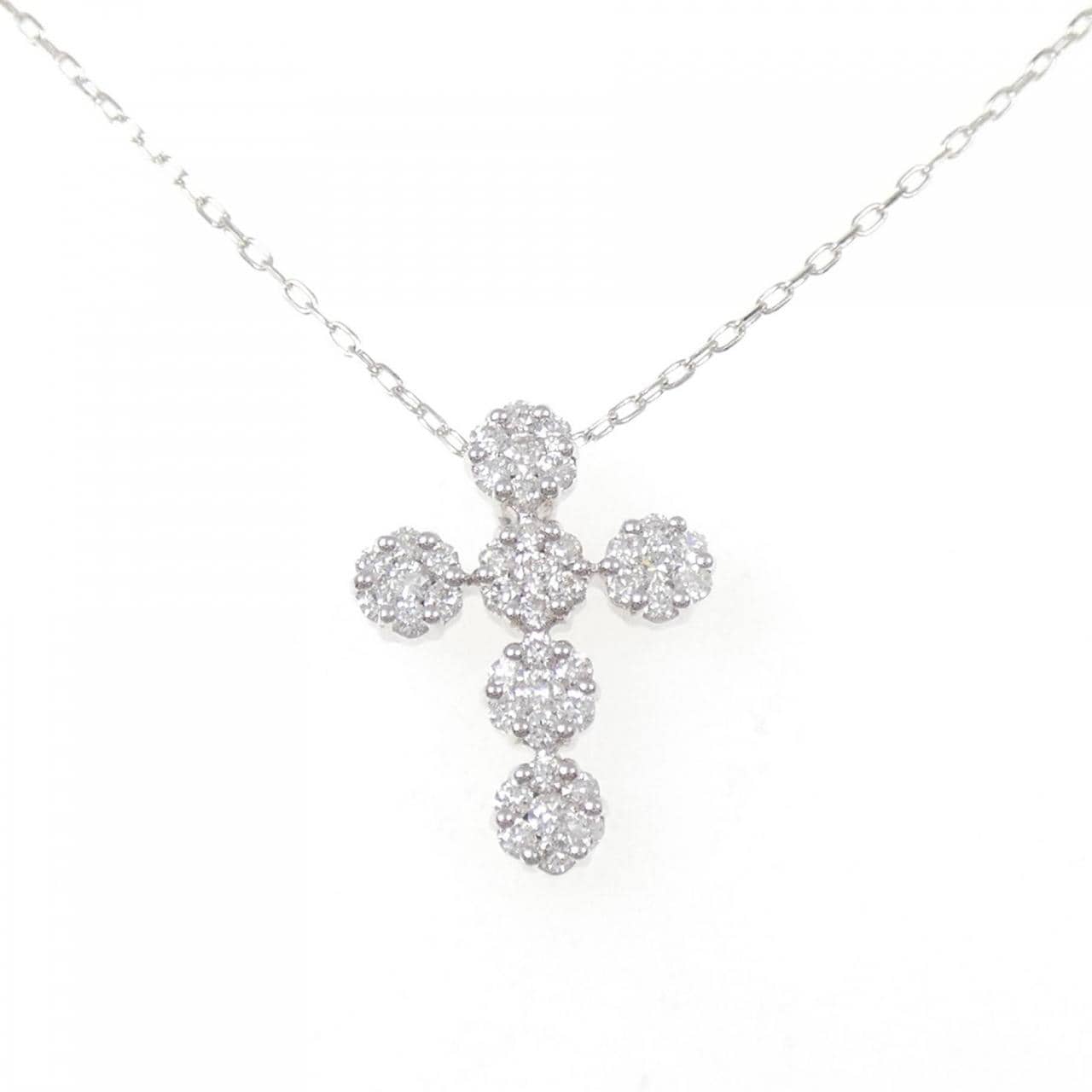 K18WG クロス ダイヤモンド ネックレス 0.50CT