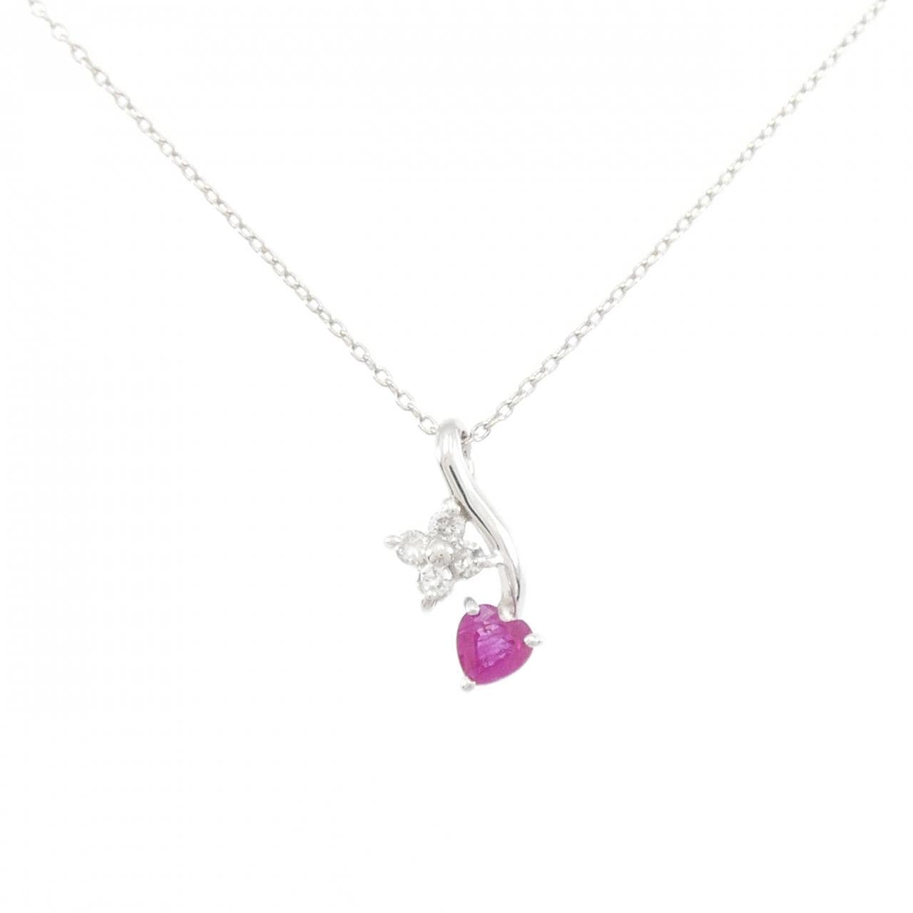 K10WG Heart x Flower Ruby Necklace