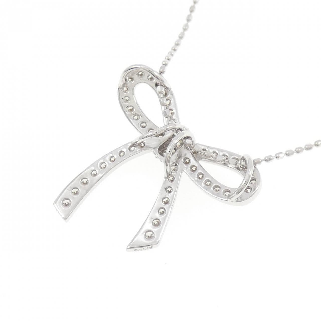 K18WG/750WG リボン ダイヤモンド ネックレス 0.27CT