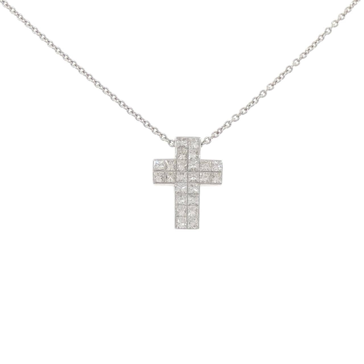 K18WG クロス ダイヤモンド ネックレス 1.14CT