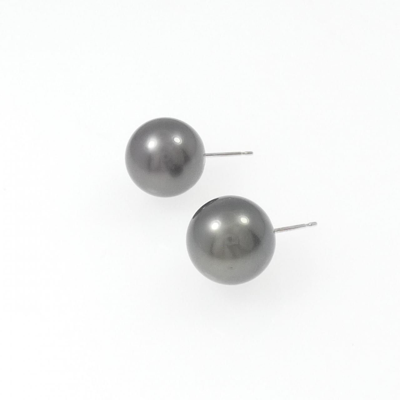 K14WG Black Pearl Earrings 13mm