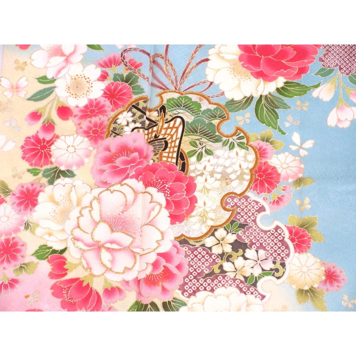 振袖　友禅金彩加工　刺繍入りボカシ染　裄丈Ｓ寸