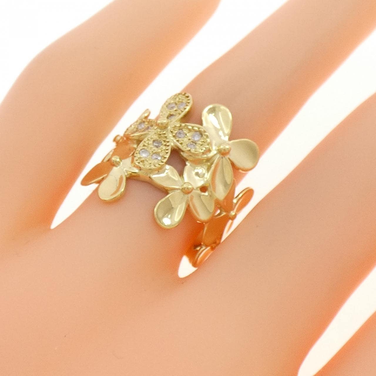 K18YG フラワー ダイヤモンド リング 0.12CT