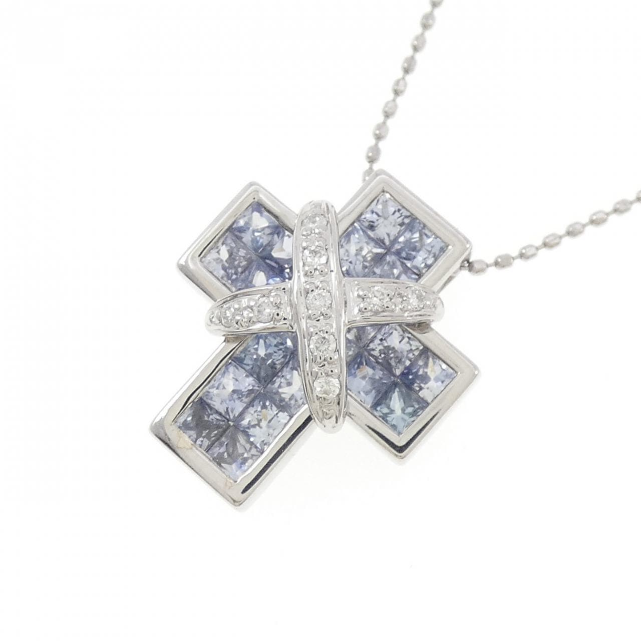 K18WG クロス サファイヤ ネックレス