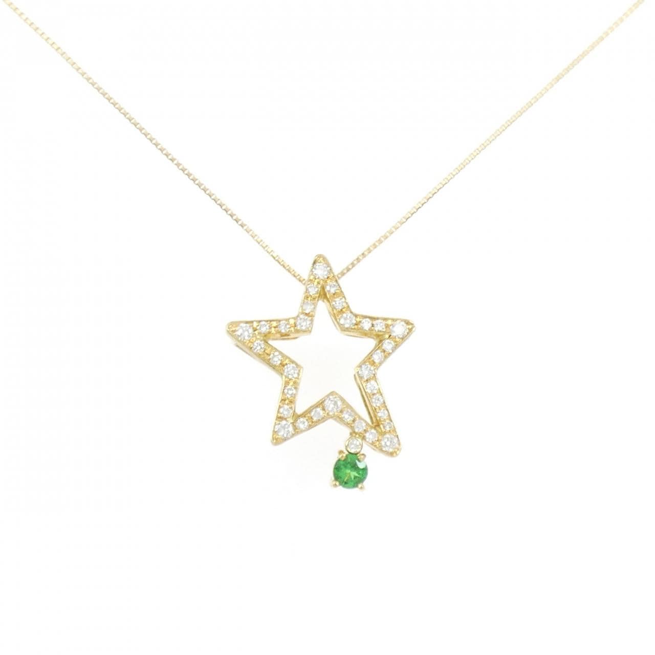 K18YG スター グリーンガーネット ネックレス 0.12CT