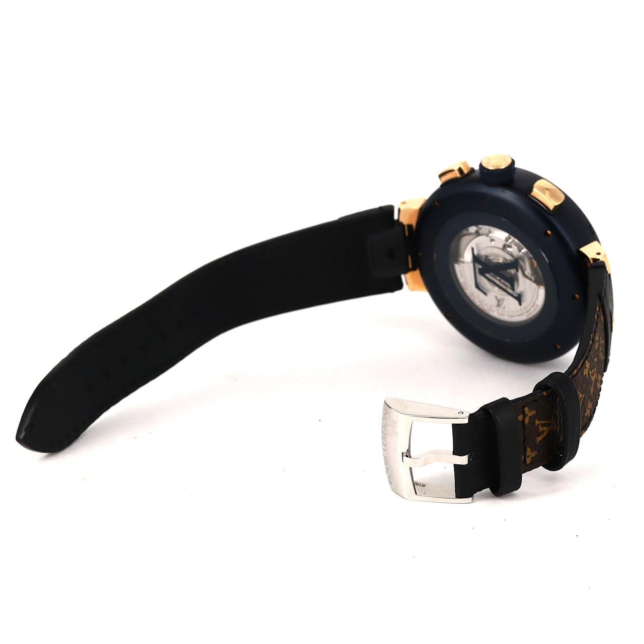 【ノーメンテナンス還元価格】ルイヴィトン タンブールクロノグラフ･ダミエコバルト QA090 SSxPG 自動巻