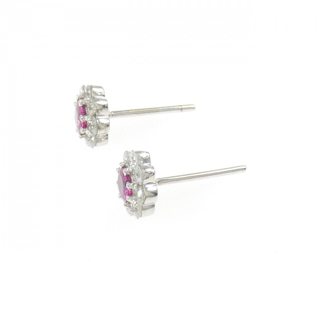 PT900 フラワー ルビー ピアス