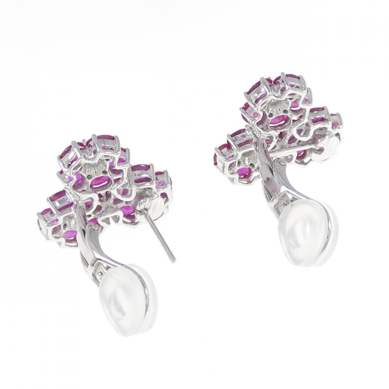 K18WG フラワー ルビー ピアス/イヤリング 5.08CT