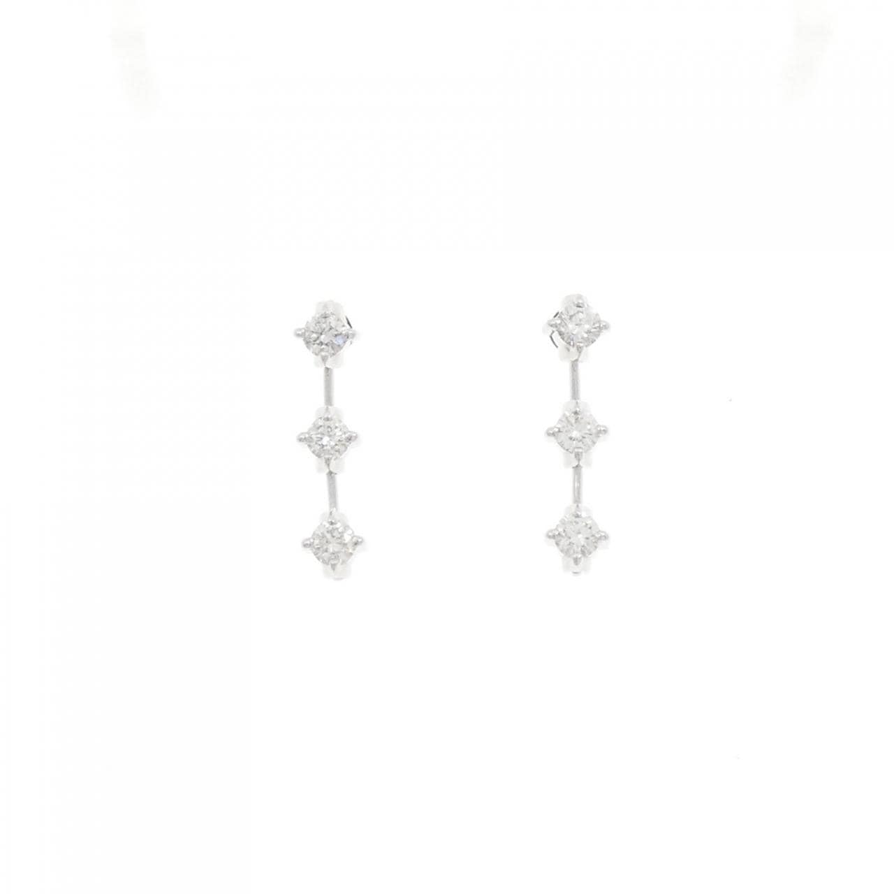 K18WG スリーストーン ダイヤモンド ピアス 0.50CT