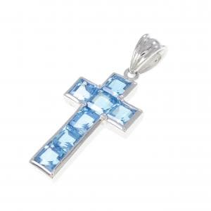 K18WG クロス ブルートパーズ ペンダント 3.30CT