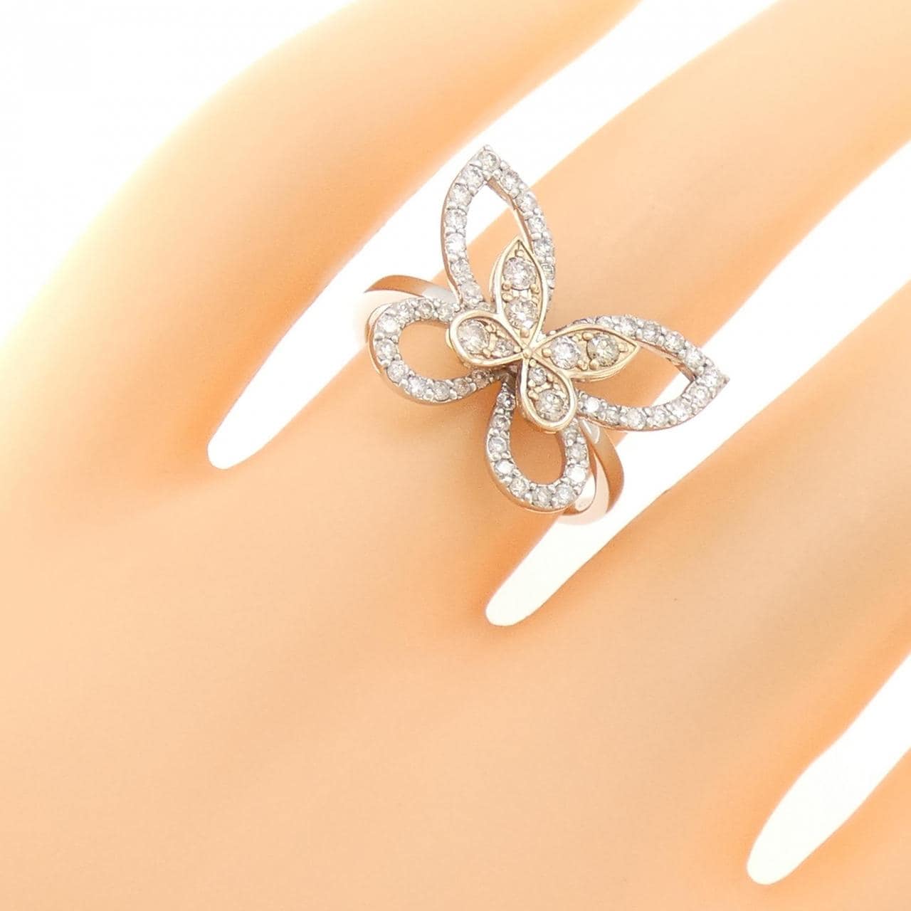 PT950/K18PG バタフライ ダイヤモンド リング 0.50CT