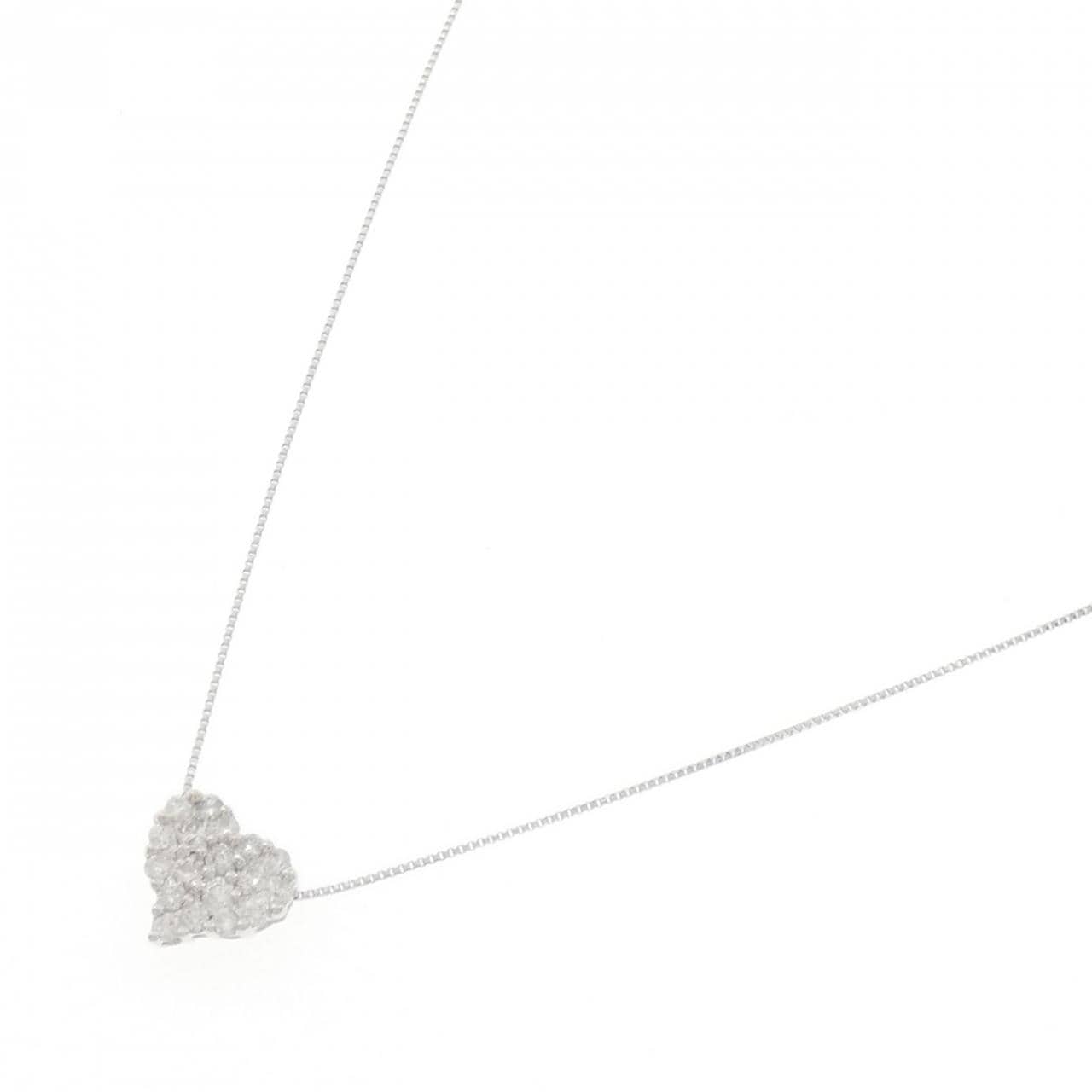 K18WG ハート パヴェ ダイヤモンド ネックレス 0.50CT