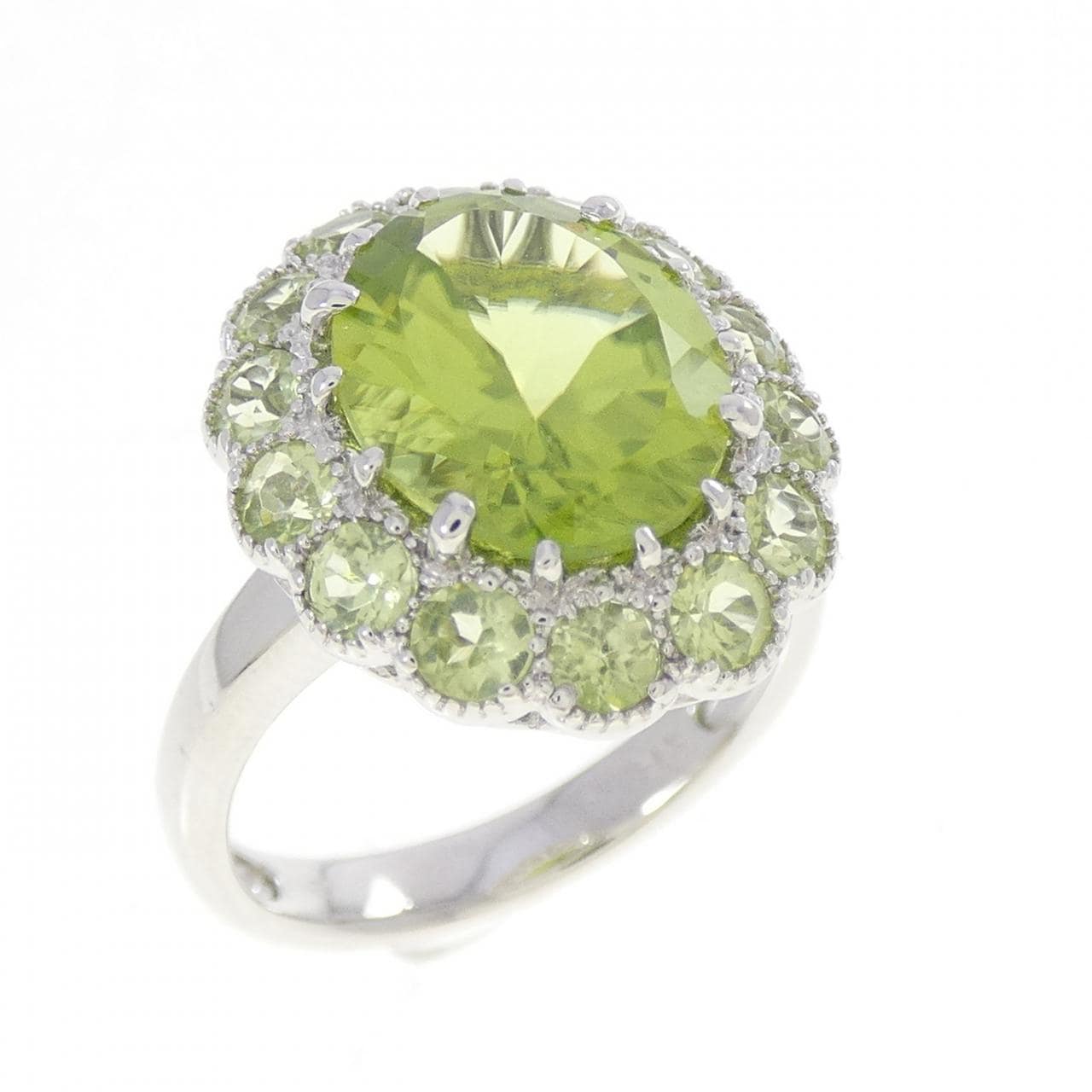 K14WG ペリドット リング 3.13CT