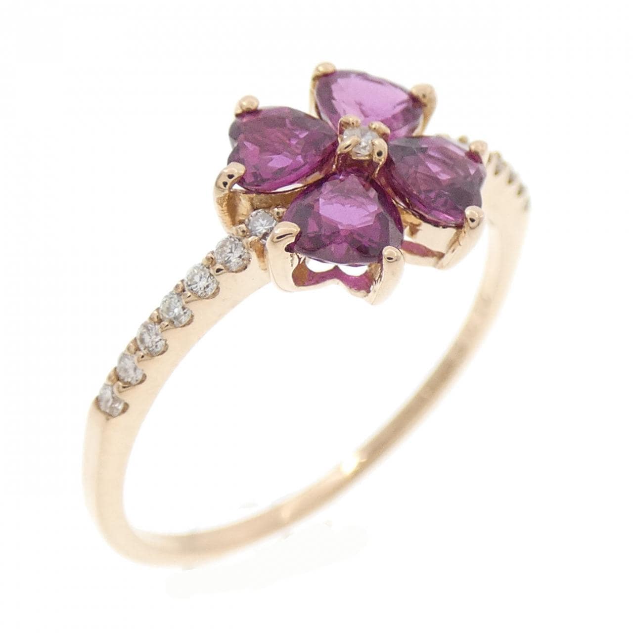 K18PG ハート×フラワー ルビー リング 0.89CT