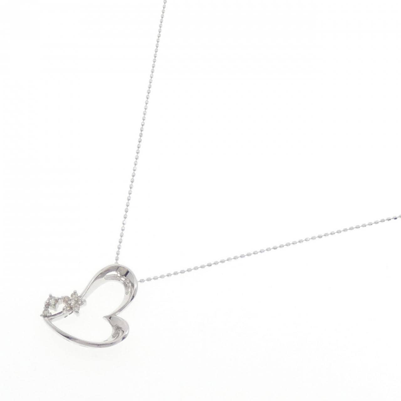 K18WG ハート×フラワー ダイヤモンド ネックレス 0.10CT