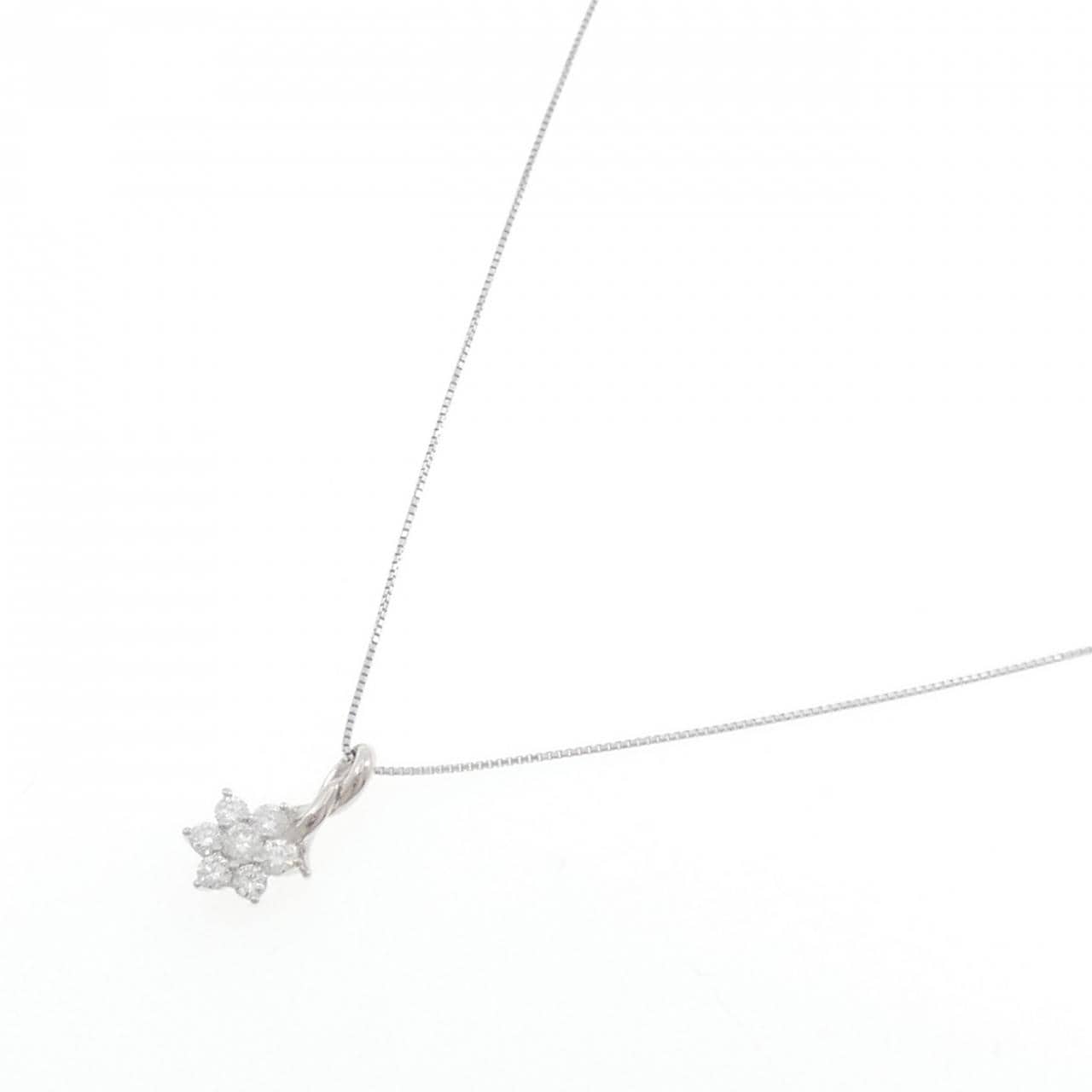 K18WG フラワー ダイヤモンド ネックレス 0.50CT