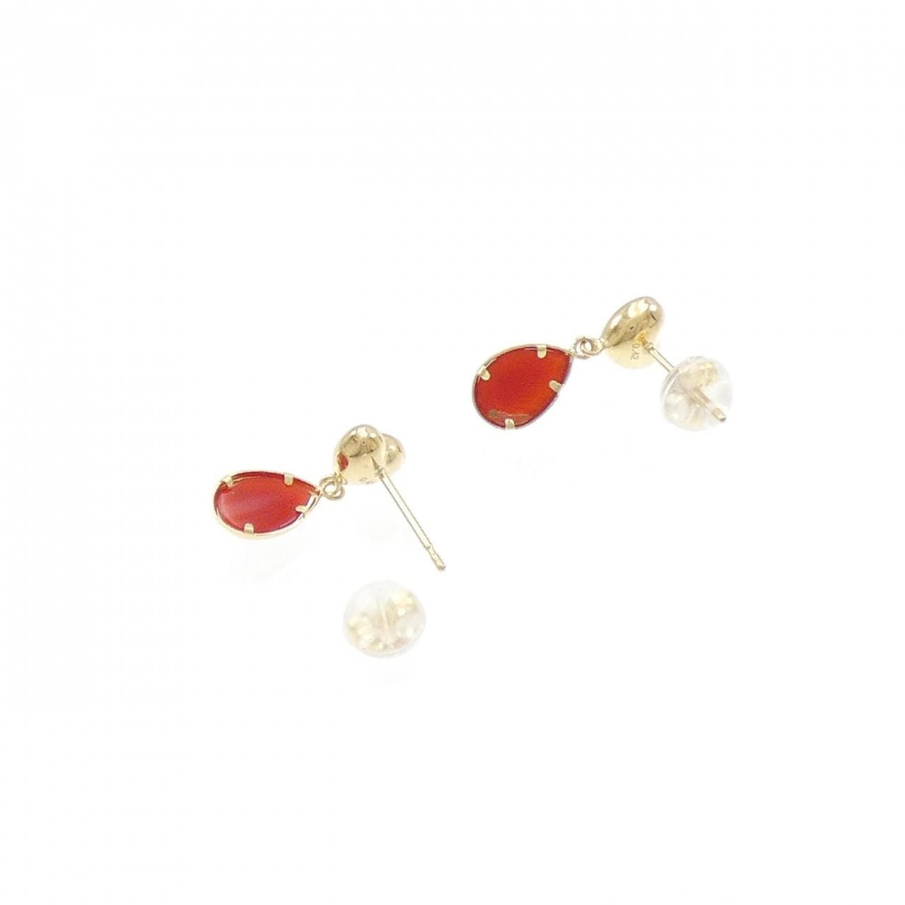 K18YG愛心珊瑚耳釘0.85CT