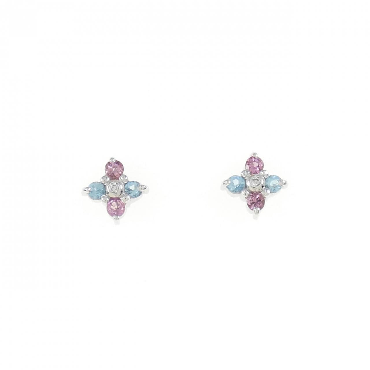 K18WG flower colored stone earrings