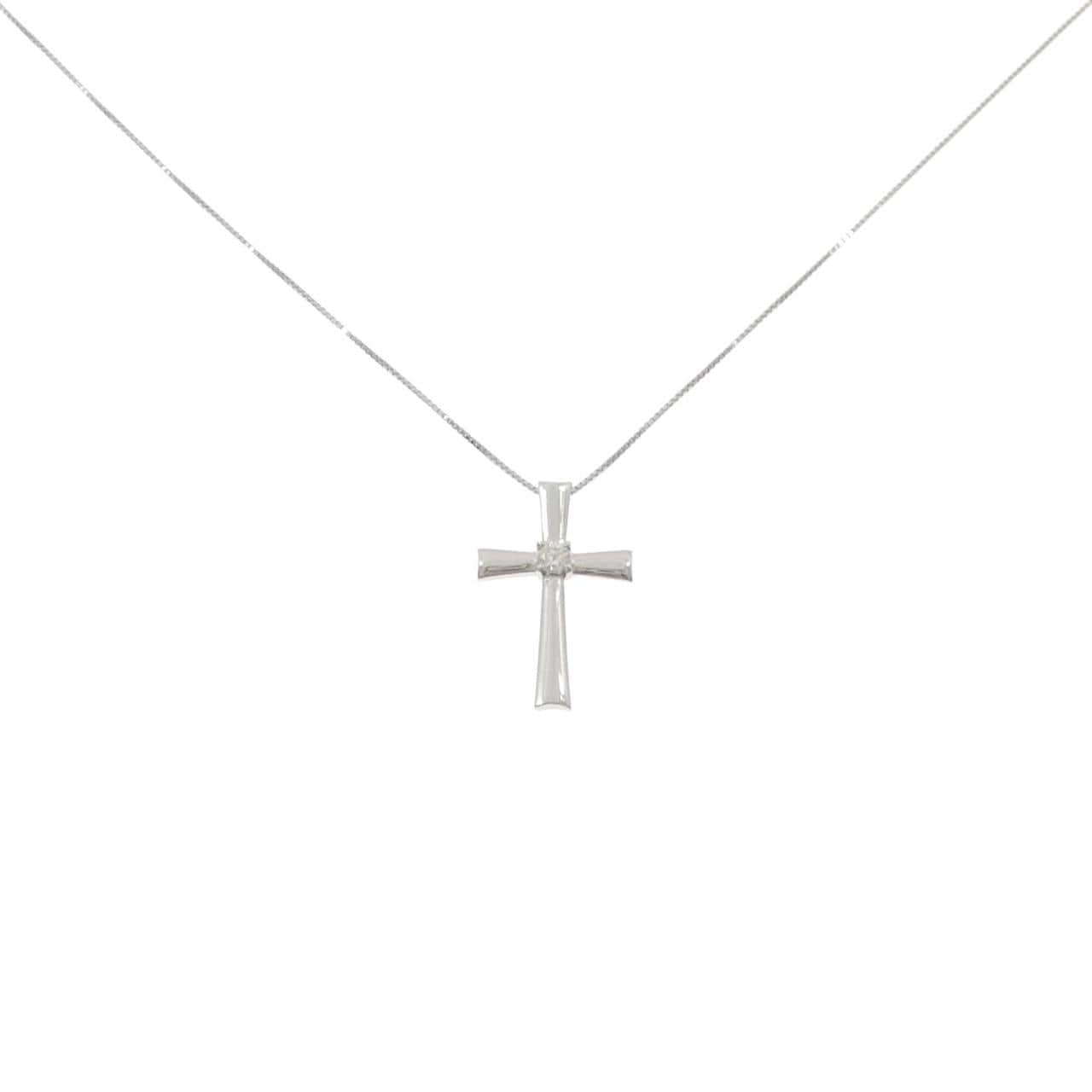 K18WG クロス ダイヤモンド ネックレス 0.10CT