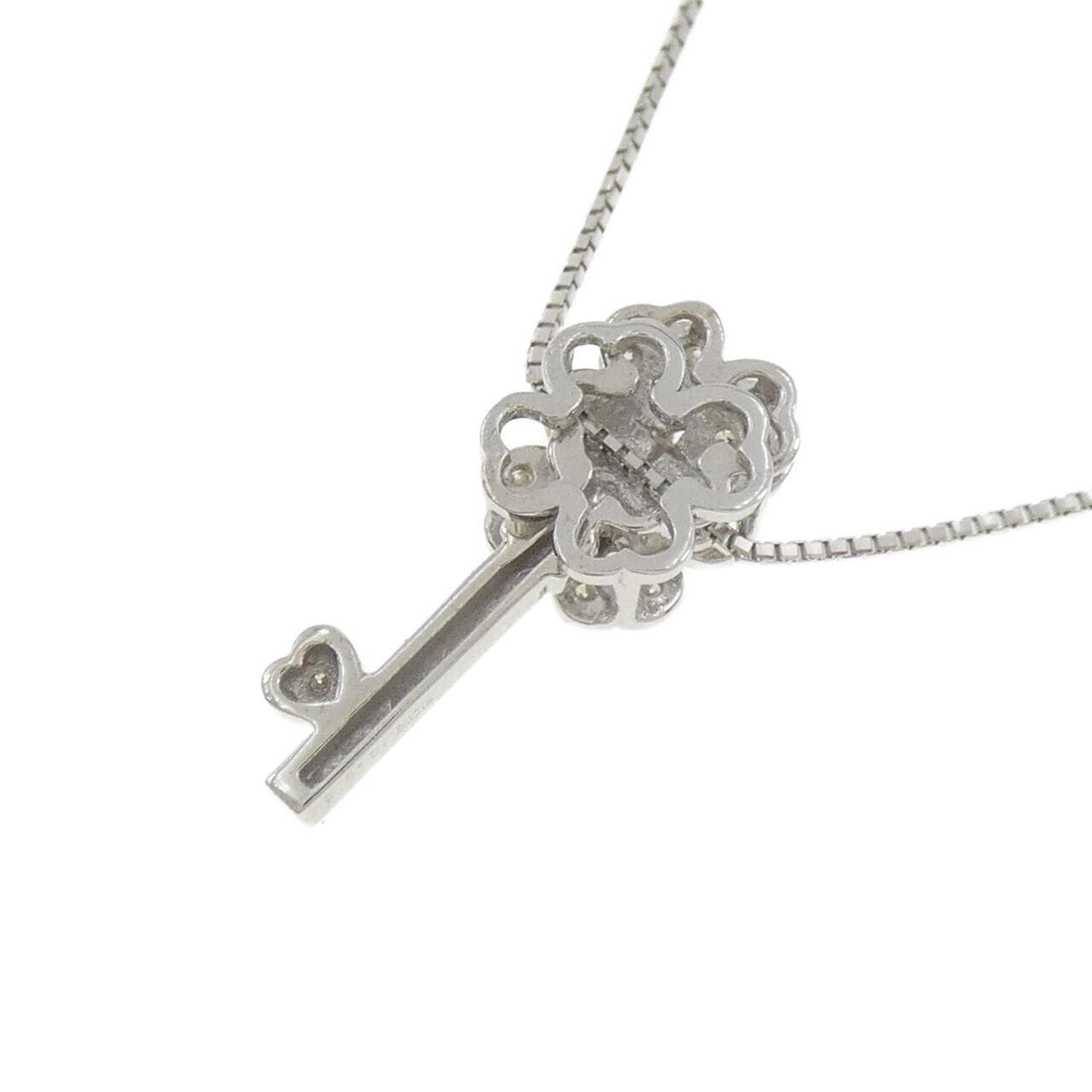 K18WG クローバー×キー ダイヤモンド ネックレス 0.06CT