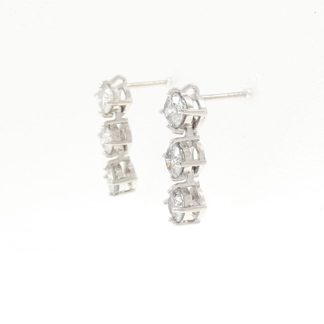 K18WG スリーストーン ダイヤモンド ピアス 1.00CT