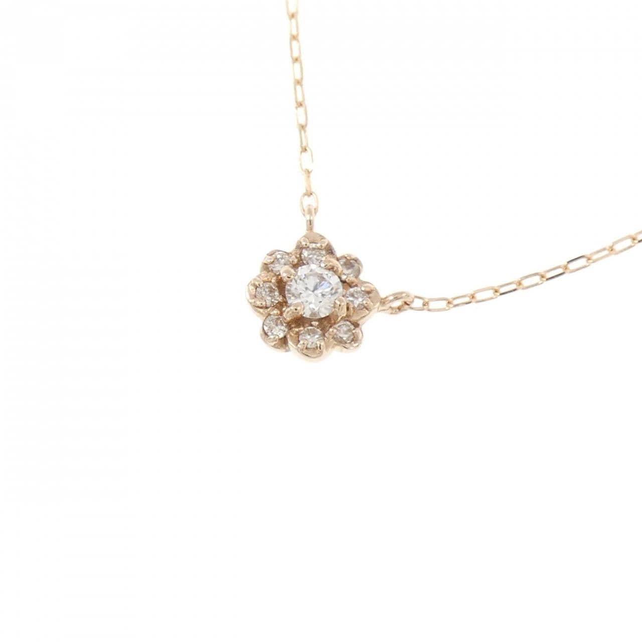 K18PG フラワー ダイヤモンド ネックレス 0.09CT