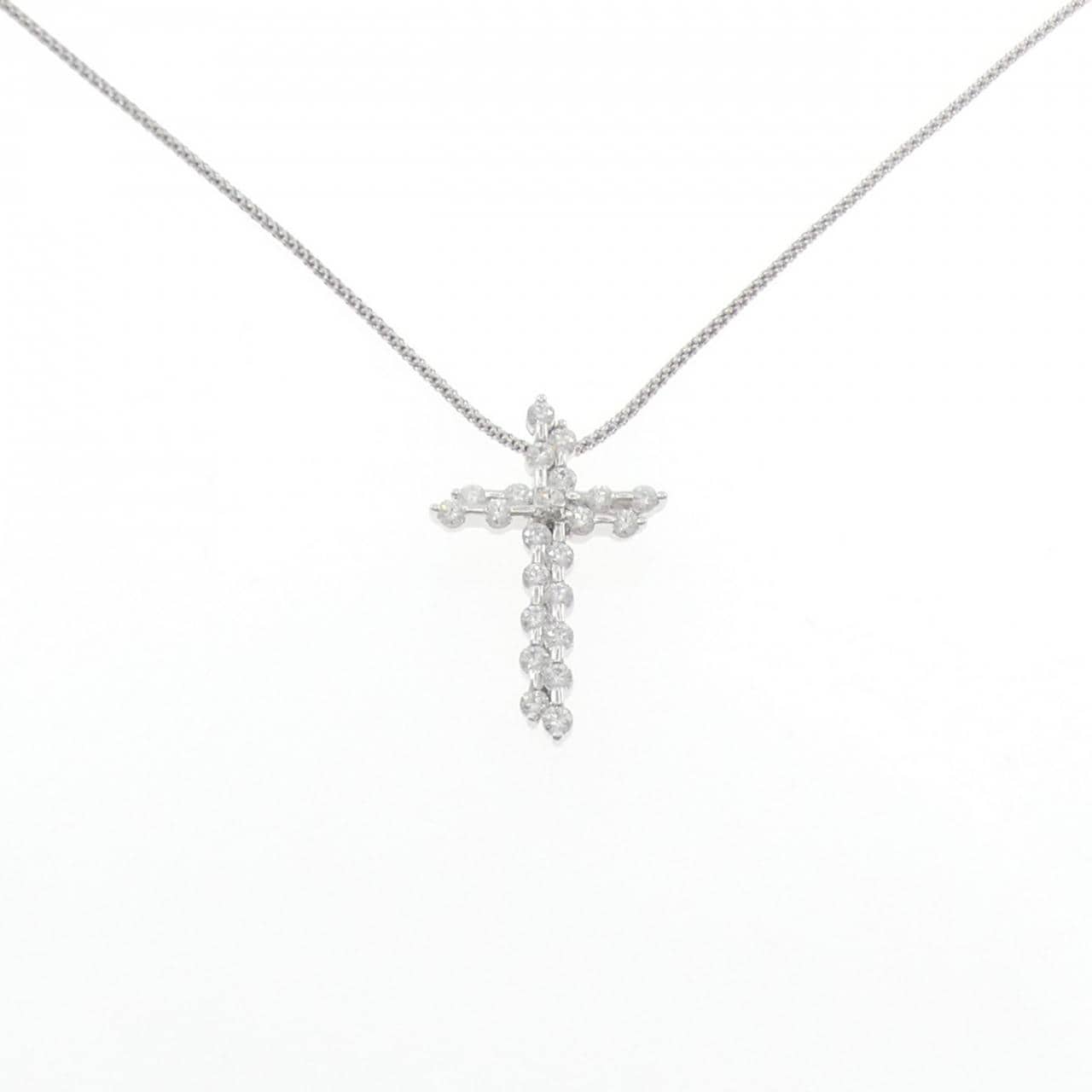 K18WG クロス ダイヤモンド ネックレス 1.12CT
