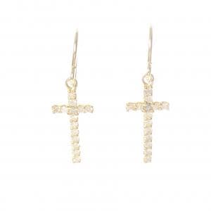 K18YG クロス ダイヤモンド ピアス 0.18CT