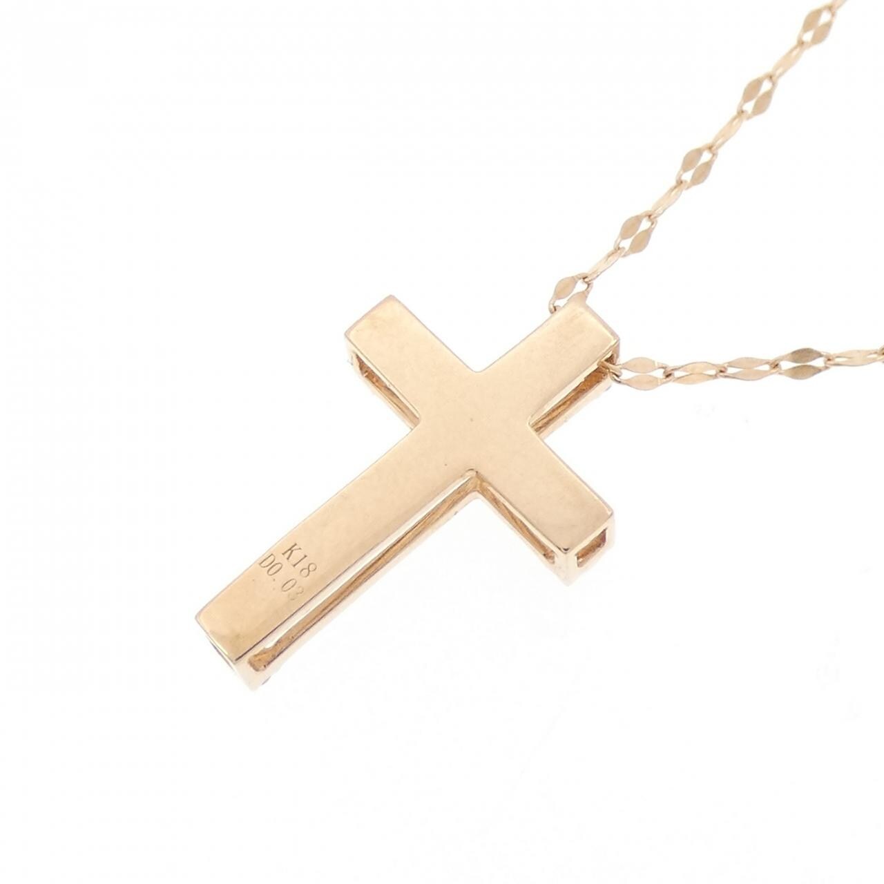 [BRAND NEW] K18PG Cross Diamond Necklace 0.03CT