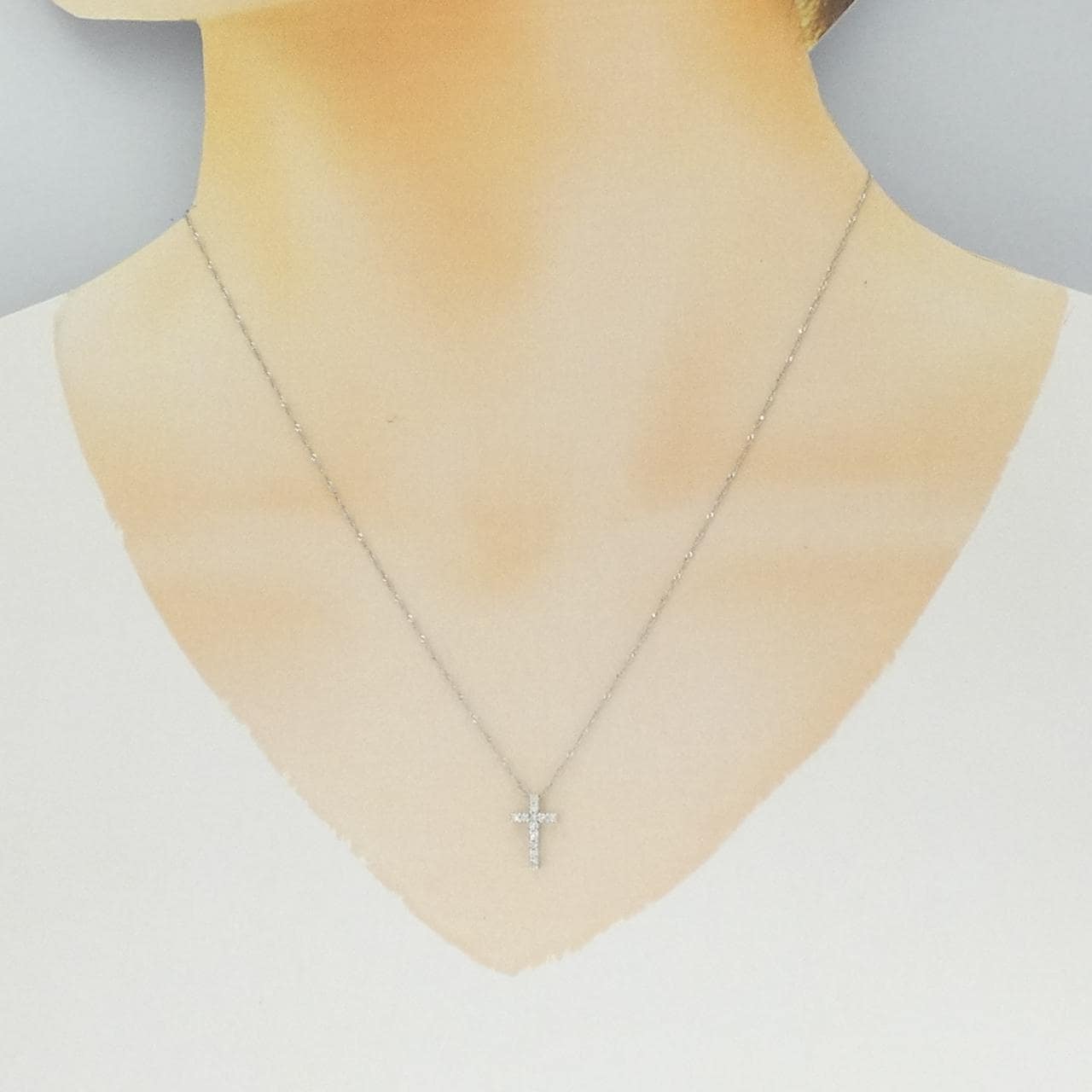 K18WG クロス ダイヤモンド ネックレス 0.12CT